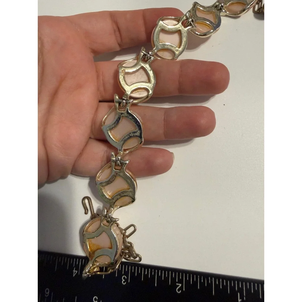 Vintage Coro Pink Moonglow Thermoset Choker Necklace Silver Tone Mid‎ Century